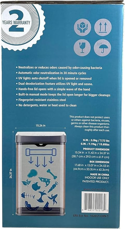 Ninestars 13 Gallon Odor Neutralizing Smart Trash Can, UV + Ozone Dual
