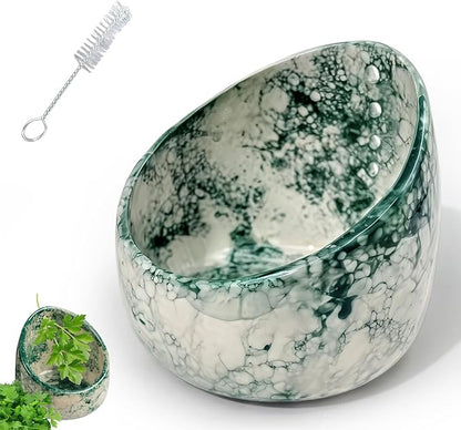 Handmade Ceramic Herb Stripper Bowl – Pottery Leaf Peeling Tool for Herbs & Greens, Multifunction Kitchen Gadget for Quick Herb Stripping & Grinding (Jade Green)