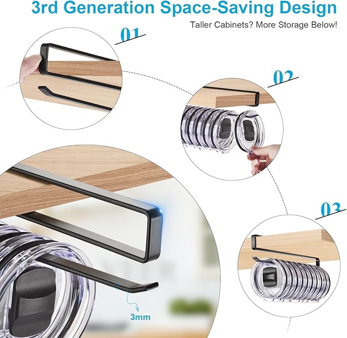 4Pack Tumbler Lid Organizer for Corner Cabinets, Space-Saving Cup Holder