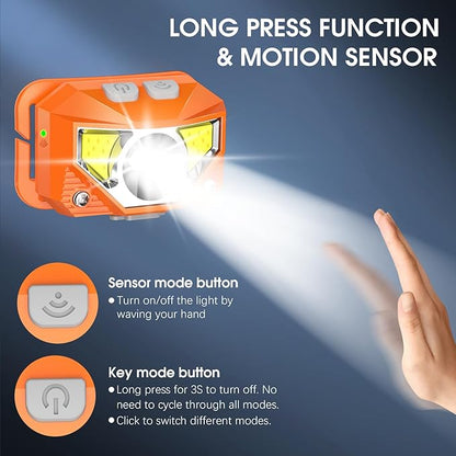 LHKNL Headlamp Flashlight, Lumen Ultra-Light Bright LED Rechargeable Headlight with White Red Light,2-Pack Waterproof Motion Sensor Head Lamp,8 Mode for Outdoor Camping Running Fishing- Orange