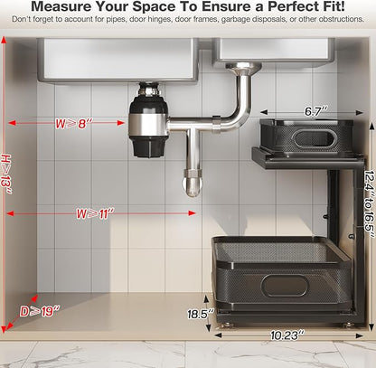 2 Pack 18.5IN-Depth Under Sink Organizer
