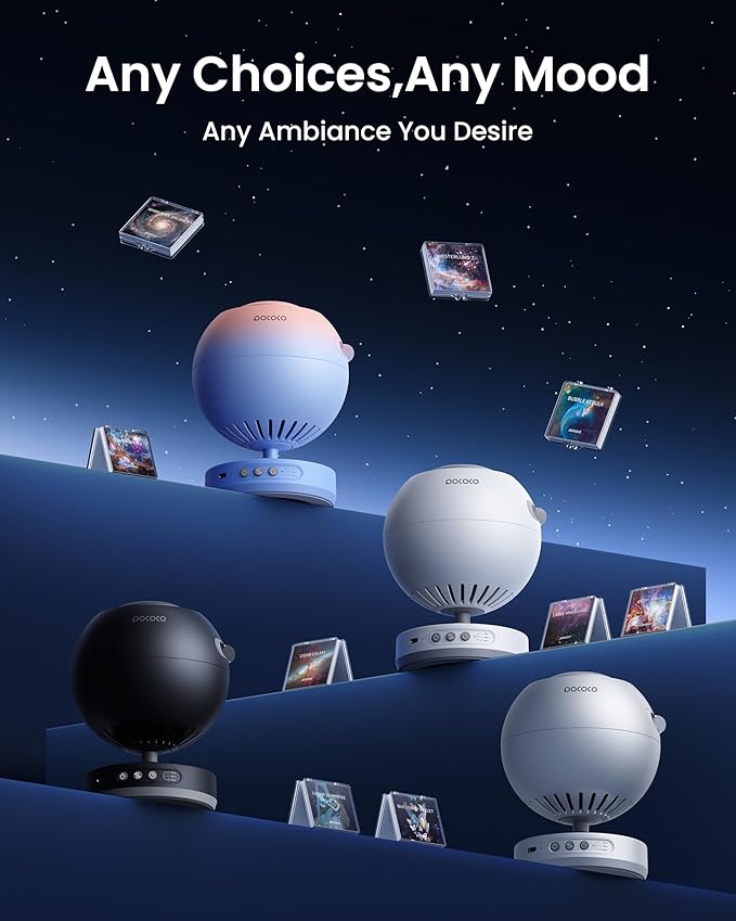 POCOCO Galaxy Star Projector for Bedroom with Replaceable Optical Film Discs, Home Planetarium Night Light Projector with High-Definition Soft Light for Relax, Study, and Meditate, Stress Relief Gifts