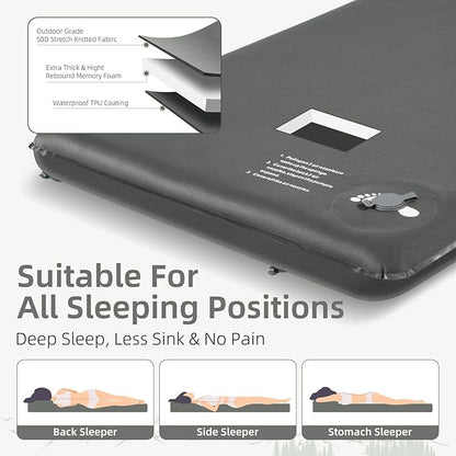 Memory Sleeping Pad, 3.1" Ultra-Thick Foam Sleeping Mats for Camping, Easy Inflate&Deflate,9.5 R-Value Insulated Camping Mattress Pad with Pillow, for Car Travel Tent