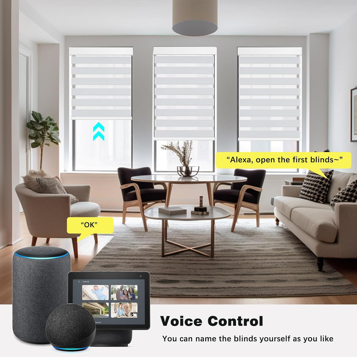 Smart Zebra Blinds Motorized Shades Remote Control for Indoor Windows, Custom Size Electric Solar Panel Power Automatic Compatible with Alexa, Google Home, Apple Homekit, Blackout, Grey