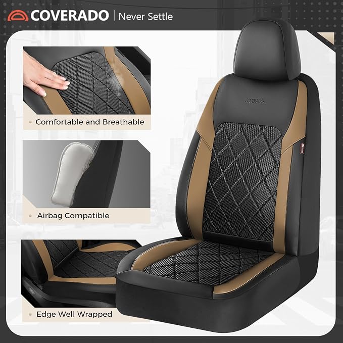 Coverado Car Seat Covers, Front Seat Covers, 2 Front Automotive Seat Cover, Mesh Breathable Seat Protectors, Universal Fit for Most Cars