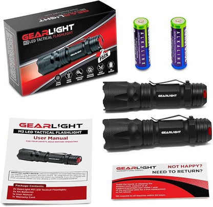 GearLight M3 Mini LED Flashlight - 2 Bright, Small Tactical Flashlights with High Lumens and Pocket Clip for Camping, Outdoor & Emergency Use ï»?- Black