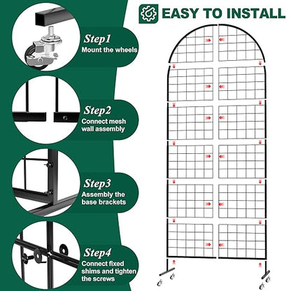 Asee'm Grid Wall Panels Display Stand 2.6' x 5.8' FT Black Movable Wire Grid