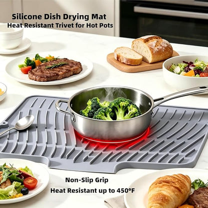 Silicone Dish Drying Mat for Kitchen Counter Sink, Non-Slip dish drying Pad