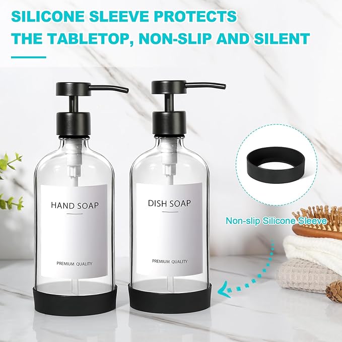 RYTOXILO Clear Soap Dispenser 2 Pack, Glass Soap Dispenser