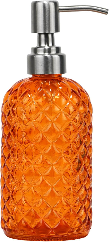 16 oz Diamond Pattern Glass Soap Dispenser, Kitchen and Bathroom Refillable