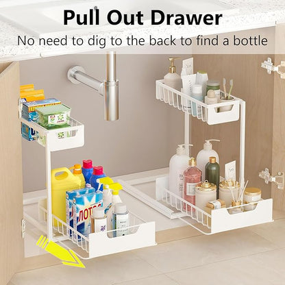 Ceetug Under Kitchen Sink Organizers and Storage Pull Out 2 Tier Metal Bathroom