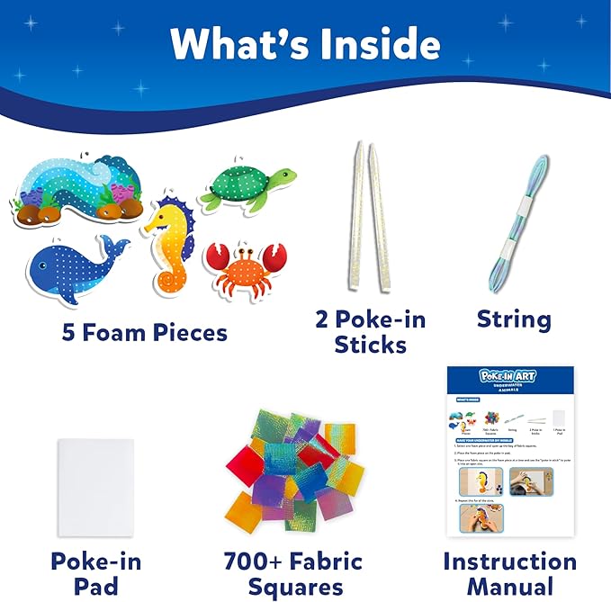 Skillmatics Poke-in Art - Underwater Animals, Mess-Free Arts & DIY Wood Crafts for Kids, Creative Kit, Gifts for Girls & Boys Ages 4, 5, 6, 7, 8, 9