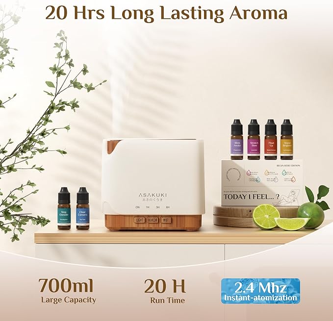 ASAKUKI Essential Oil Diffuser 700ml, Ultrasonic Aromatherapy Humidifier