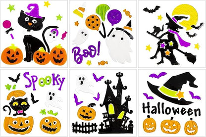 Halloween Window Clings Gel, Witch, Witch Hat, Black Cat, Castle, Home Party Supplies Window Glass Decorations