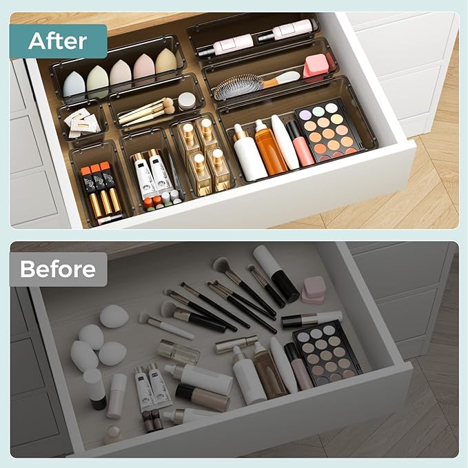 WOWBOX 44 PCS Clear Plastic Drawer Organizer Set, 4 Varied Size storage Bins