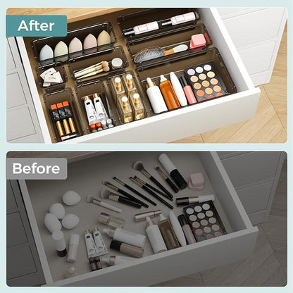 WOWBOX 44 PCS Clear Plastic Drawer Organizer Set, 4 Varied Size storage Bins
