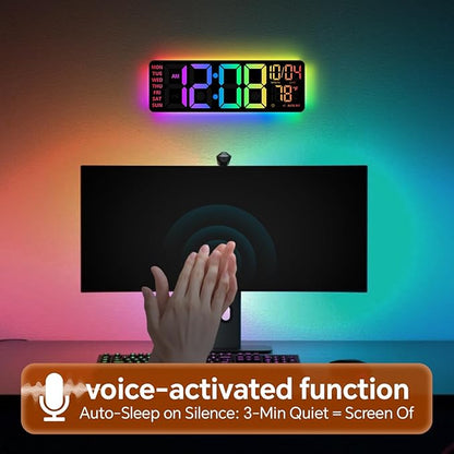 16" Digital Wall Clock with Night Light, Digital Clock with RGB Colors Changing