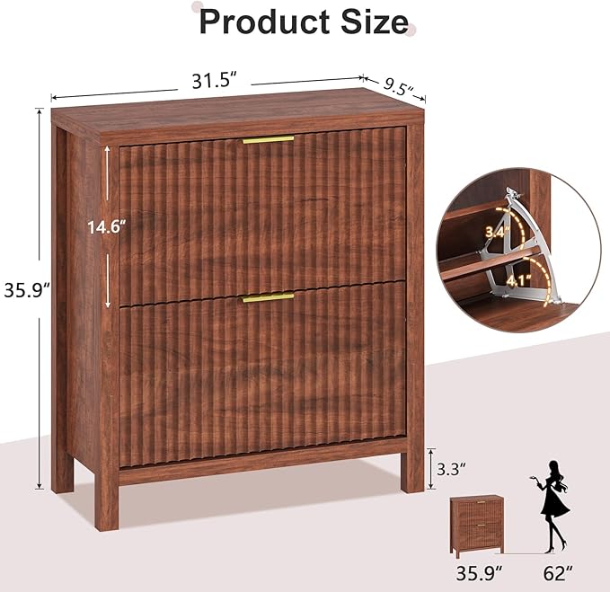 Shoe Cabinet Storage for Entryway, Fluted Shoe Cabinet