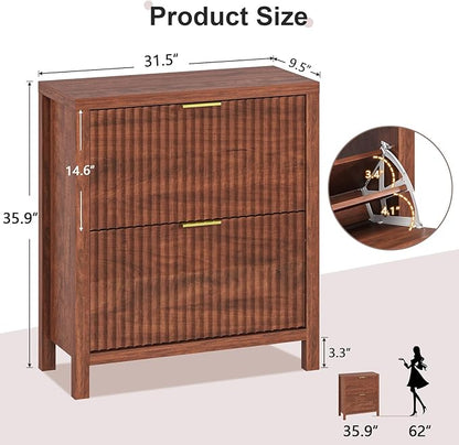 Shoe Cabinet Storage for Entryway, Fluted Shoe Cabinet