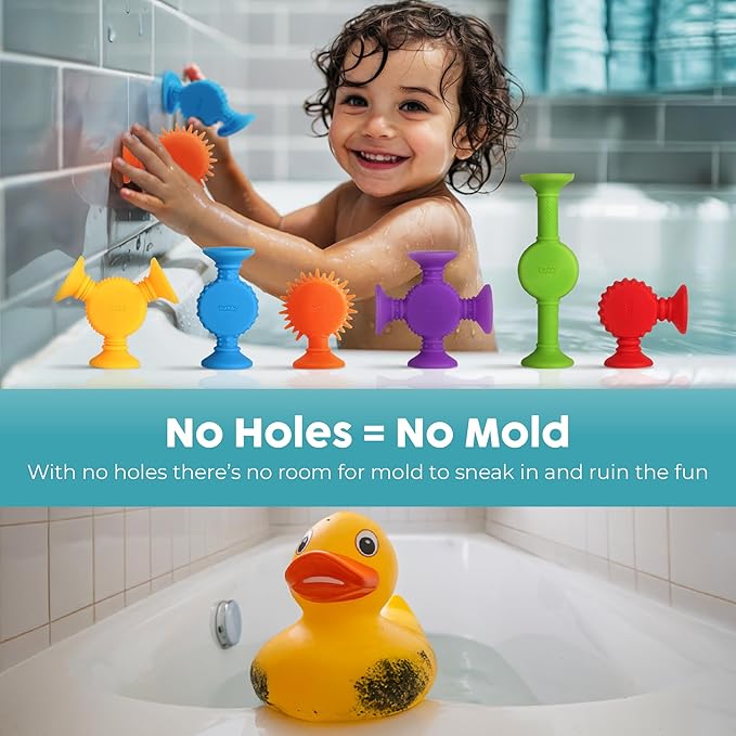 BUNMO Bath Toys Suction - Connect, Build, Create - Bath Toys - Hours of Fun & Creativity - Fine Motor Skills - Stimulating Sensory Toys - Non-Mouthable Toy 3+ - Textured 44 Pack