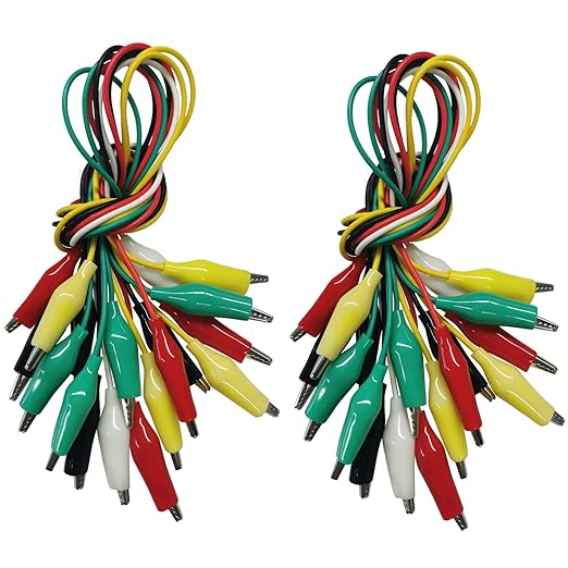 Alligator Clips Electrical, 20PCS Preminum Test Leads with Crocodile Clips, 5 Colors Jumper Wires Kit with Testing Probes for Electrical Testing with Dual Ended Insulators for Circuit Connection