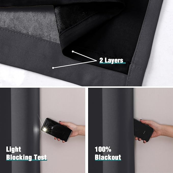 ChrisDowa 100% Blackout Curtains 72 inch Long