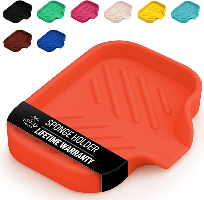 Zulay Kitchen Small Silicone Sponge Holder – Space-Saving Sink Organizer Tray