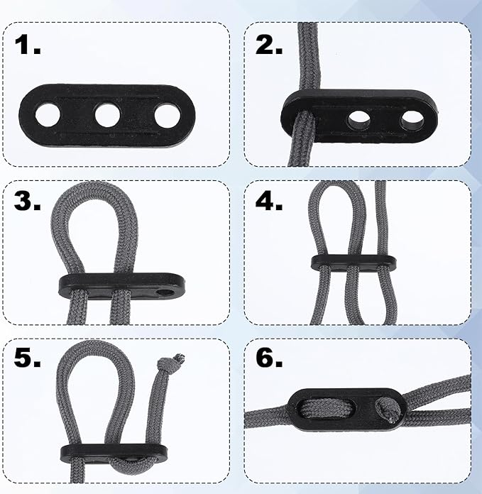 Rope Tightener, 30 PCS Tent Rope Tensioners Plastic Cord Tensioners Tent Wind Ropes Buckle Fasteners 3 Hole Paracord Tensioner Ropes Adjuster for Camping Hiking Picnic Outdoor Activities, Black