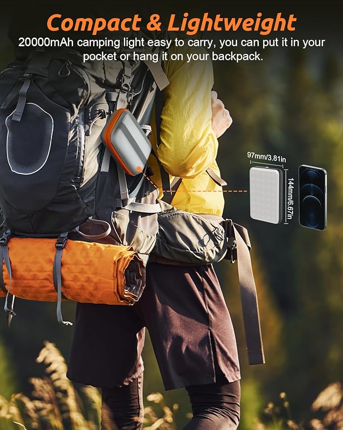 Eventek LED Camping Lantern Rechargeable, 20000mAh Portable Camping Lights up to 144 Hours & 4 Light Modes, IPX5 Waterproof Camping Essentials for Power Outages, Emergency, Tent, Outdoor