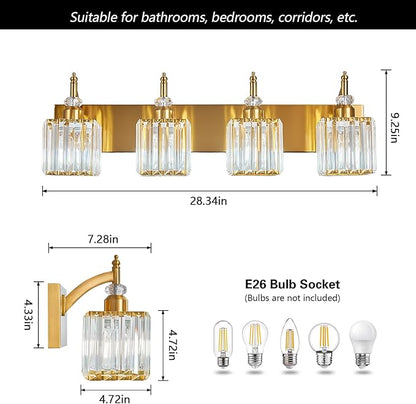 BBLLWJ Modern Bathroom Vanity Light 4-Light Gold Crystal Light Fixtures Over