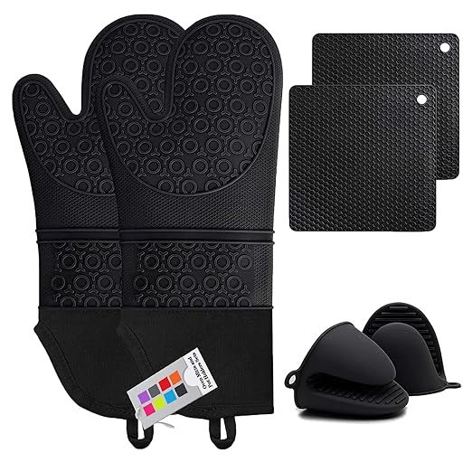 Silicone Oven Mitts and Pot Holders Sets, MTZRFLL Extra Long Heat Resistant
