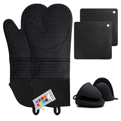 Silicone Oven Mitts and Pot Holders Sets, MTZRFLL Extra Long Heat Resistant