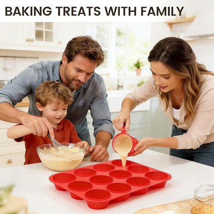 CAKETIME Silicone Muffin Pan, 2 Packs, Includes Jumbo 6 Cups and Regular 12 Cups