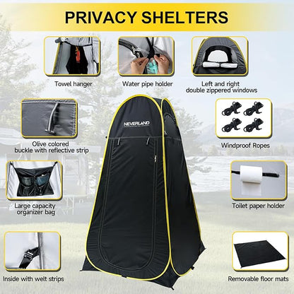 NEVERLAND Pop up Privacy Shower Tent - Portable Changing Shower Tent, Dressing Room, Bathroom, Outdoor Rain Shelter for Camping, Hiking, Beach (Black)