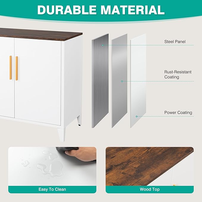 SISESOL White Storage Cabinet with Doors and Shelves,30 inch Small Pantry Cabinet Sideboard with Leg,Accent Cabinets with Storage,Side Floor Cabinets for Home,Kitchen,Coffee Bar,Dining/Living Room