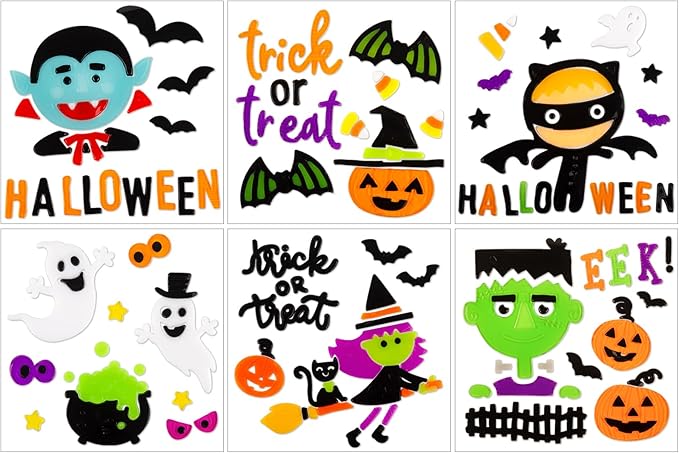 Halloween Window Clings Gel, Vampire, Zombie, Witch, Ghost, Black Cat, Bat, Home Party Supplies Window Glass Decorations
