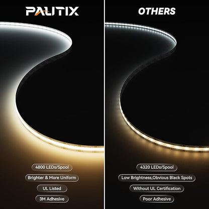 PAUTIX COB LED Strip Light White CCT Tunable 4800LEDs, CRI90+ 24ft/7.5m