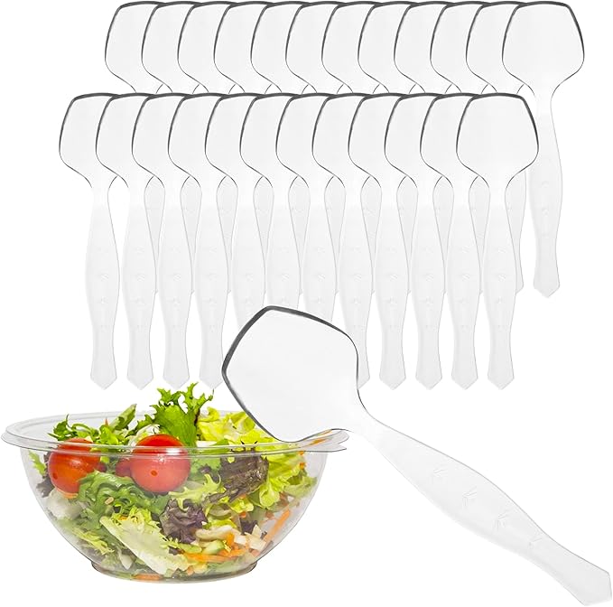 PARTY BARGAINS Disposable Clear Plastic Serving Spoons 8.75″ – Heavy-Duty Clear