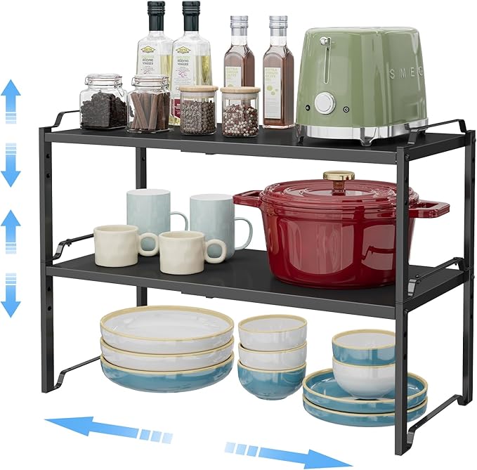 2 Pack 11” Width Expandable Kitchen Cabinet Organizer Shelves, Metal Kitchen