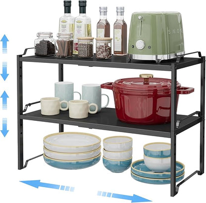 2 Pack 11” Width Expandable Kitchen Cabinet Organizer Shelves, Metal Kitchen