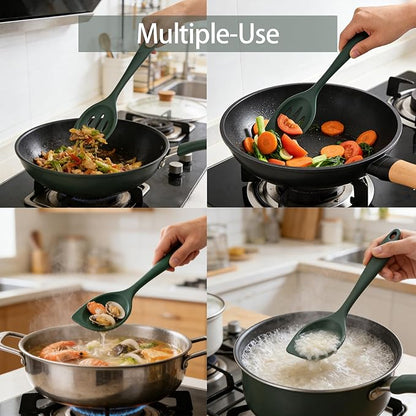 2-Pieces Silicone Cooking Spoon Spatula, Large Serving Spoons