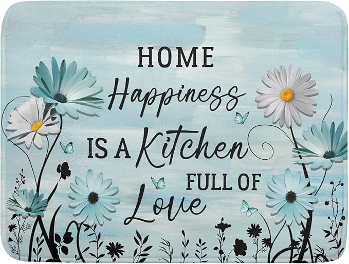 Blue Daisy Dish Drying Mat 18x24 Inch Love Kitchen Absorbent Microfiber