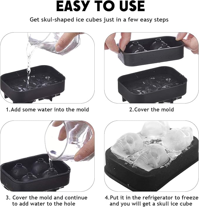 2 Pack Halloween Ice Cube Molds, Halloween Reusable Ice Cube Tray