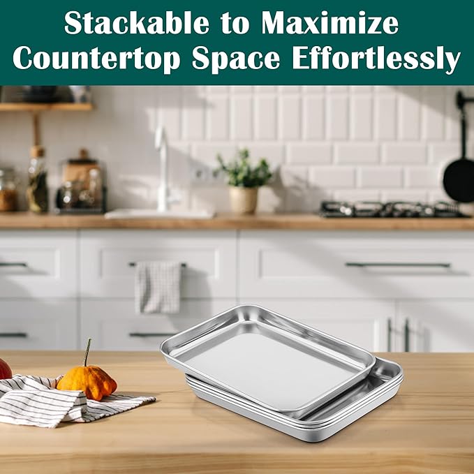E-far Small Baking Sheet with Wire Rack, Stainless Steel Cookie Sheets Trays &