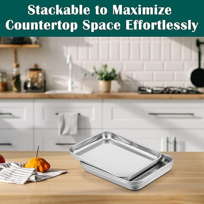 E-far Small Baking Sheet with Wire Rack, Stainless Steel Cookie Sheets Trays &