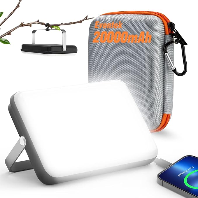 Eventek LED Camping Lantern Rechargeable, 20000mAh Portable Camping Lights up to 144 Hours & 4 Light Modes, IPX5 Waterproof Camping Essentials for Power Outages, Emergency, Tent, Outdoor