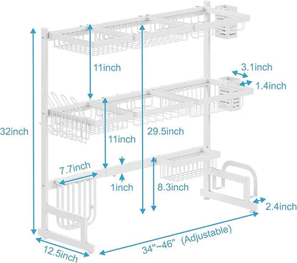 PUSDON Over Sink Dish Drying Rack Stainless Steel, Adjustable Large Dish Drainer