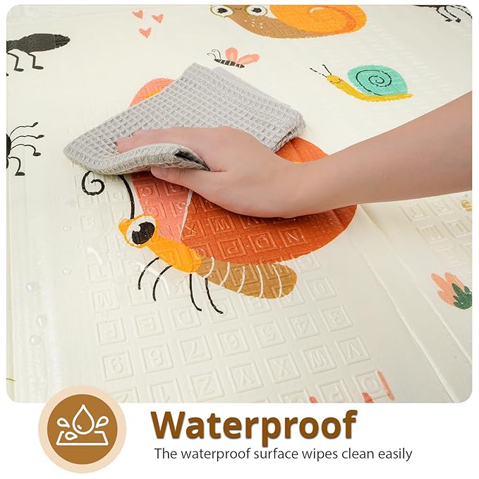Foldable Baby Play Mat, PIGLOG 0.6in Thick Waterproof Playmats for Babies and Toddlers Kids, Safe Foam Playmat for Tummy Time, 50x50 Playpen Mat, Reversible Portable Floor Mat for Infant, Dragonfly