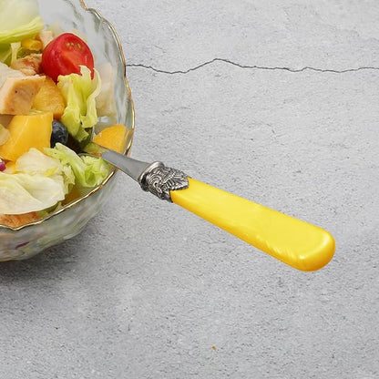 2-piece Salad Servers Stainless Steel Salad Serving Set Salad Fork and Spoon (Yellow)