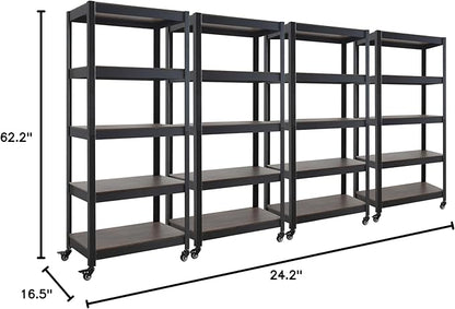 HOMEDANT House 5-Tier Metal Rolling Cart Shelf Rack Casters Heavy Duty Laminated Wheel Shelving Unit Adjustable Utility Storage Shelves Organizer Shelf Kitchen Garage 24.4" W x 16.5" D x 62.2" H 4Pack